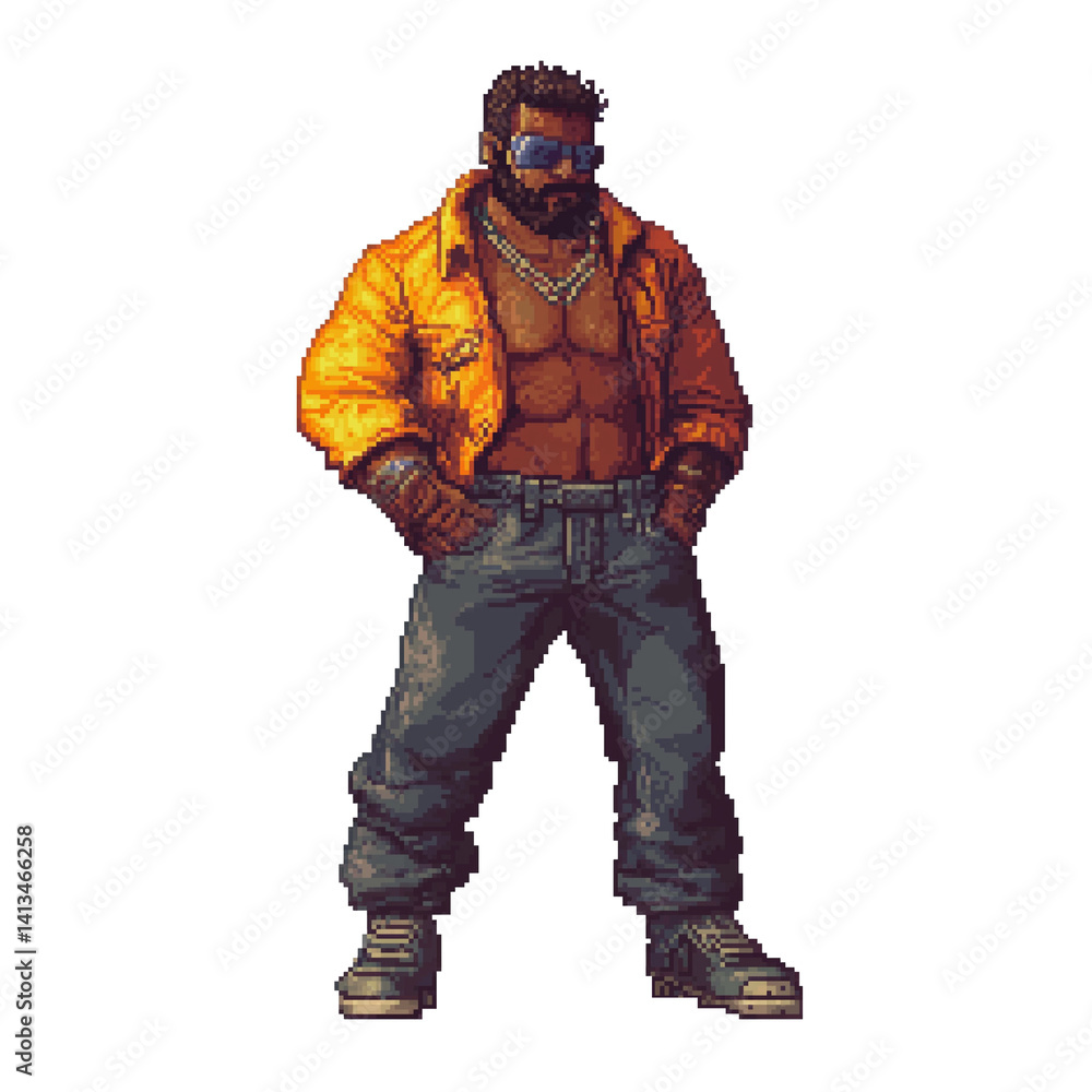 pixel art 8-bit game character dark-skinned man pixel art 8-bit game character dark-skinned man