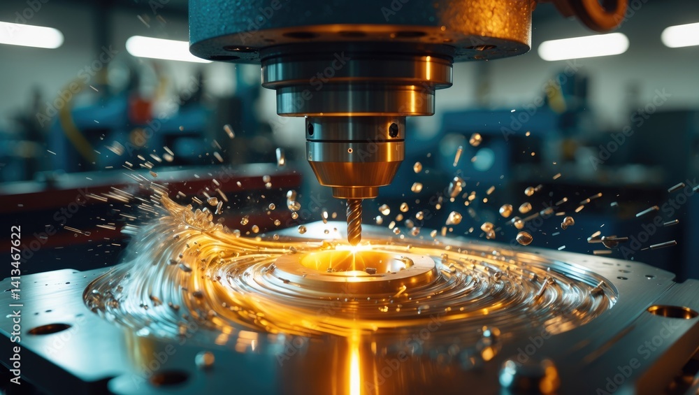 Oil coolant splash on milling machines during the manufacturing process. Oil coolant splash on milling machines during the manufacturing process.