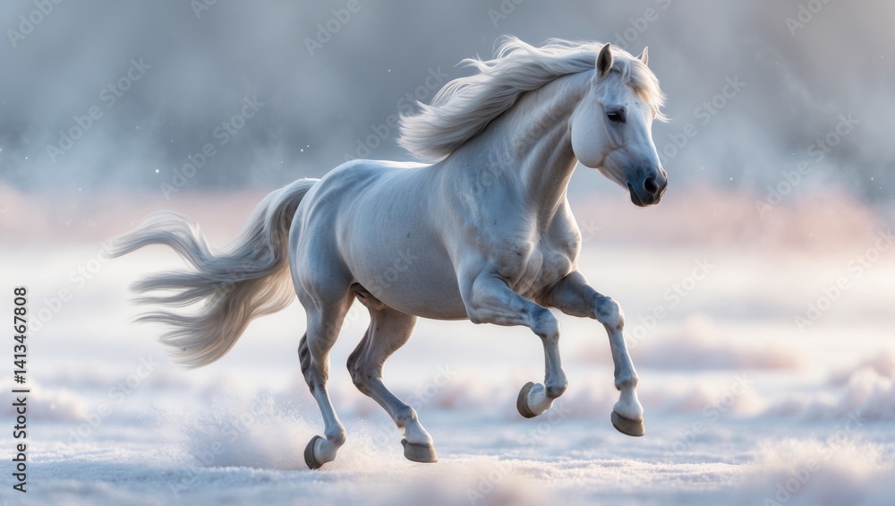 Obraz premium snow-covered silver-white stallion