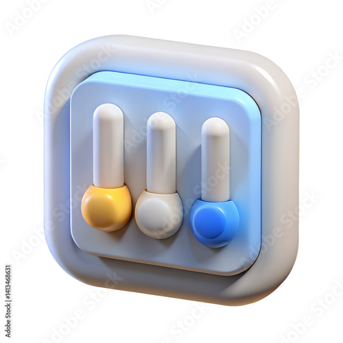 3D Colorful sliders in a digital display, ideal for settings, adjustments, and creative multimedia projects.
