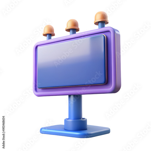 3D rendering of a colorful sign with a blank display for customization.