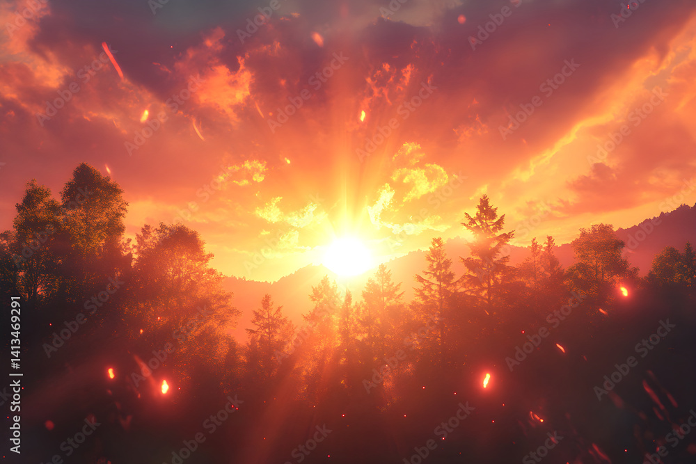 Fototapeta premium Golden Horizon: The Enchantment of Lens Flare at Sunset