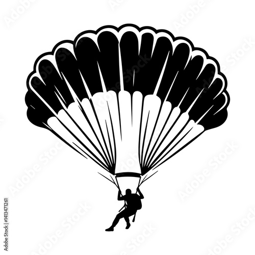 "Vector silhouette of a man and woman freefalling with parachutes, sleek and minimal design, perfect for adventure, extreme sports, or outdoor graphics."