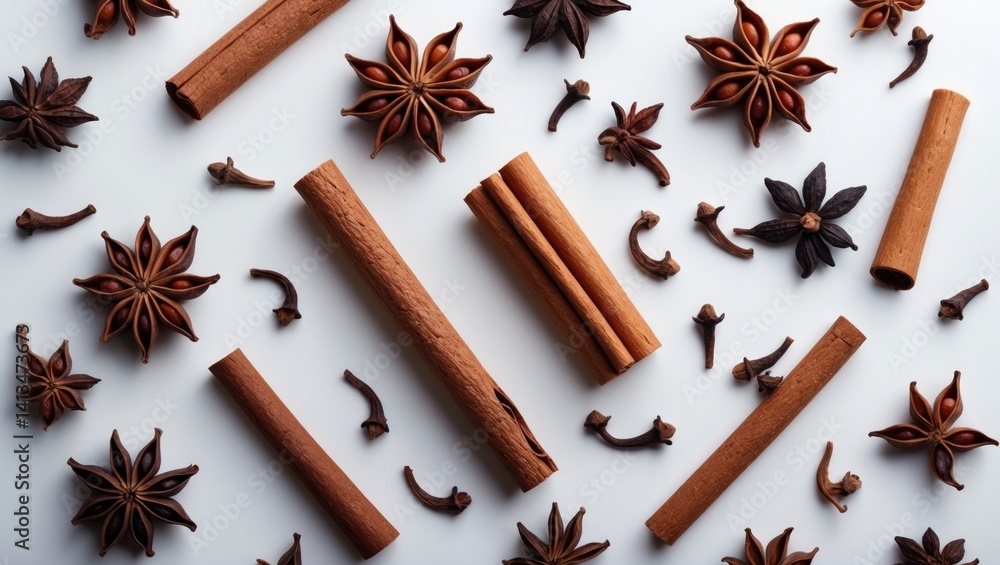 Isolated composition of star anise, cinnamon sticks, and clove on a background. Isolated composition of star anise, cinnamon sticks, and clove on a background.