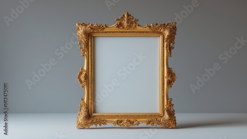 Isolated background with a gold wooden frame for pictures or photos, mirror frame.