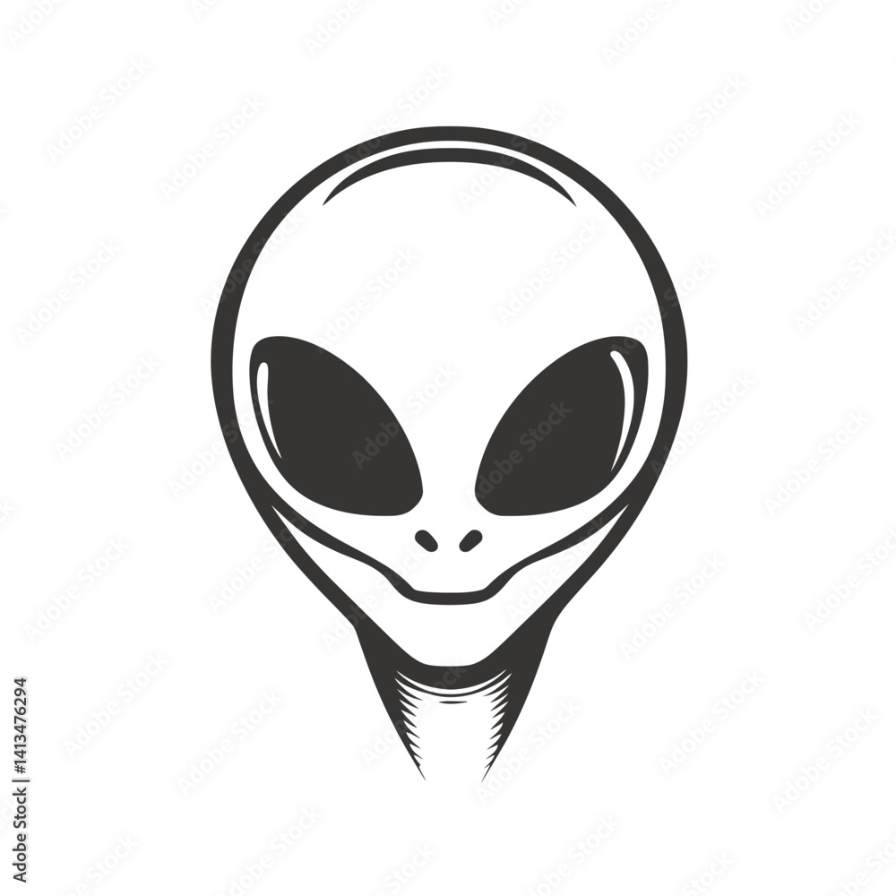 Minimalist alien head design created with a simple single line for modern artistic expression Minimalist alien head design created with a simple single line for modern artistic expression