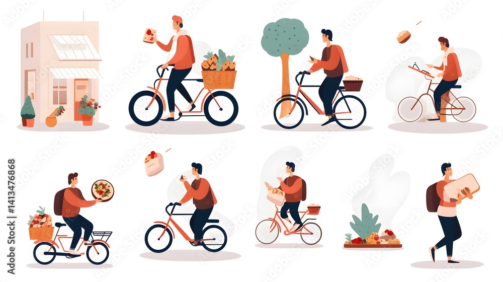 Professional scenes of delivery service for takeaway food using mobile technology Professional scenes of delivery service for takeaway food using mobile technology