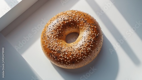 Obraz na płótnie Bagel roll with seeds for a fresh breakfast set against a plain background w salonie