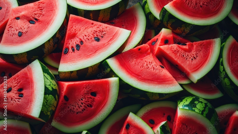 Background featuring a heap of textured sliced watermelon Background featuring a heap of textured sliced watermelon