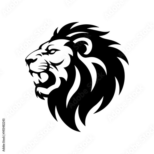 Lion head vector logo, Wild roaring lion king head tattoo set, Front and side view predator face, full lions heads icon black and white ink sketch silhouettes design, Eps, Ai, Svg format