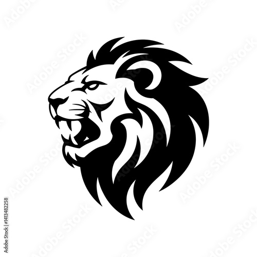 Lion head vector logo, Wild roaring lion king head tattoo set, Front and side view predator face, full lions heads icon black and white ink sketch silhouettes design, Eps, Ai, Svg format