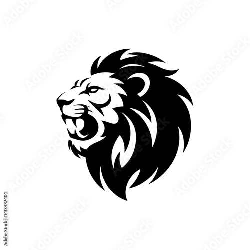 Lion head vector logo, Wild roaring lion king head tattoo set, Front and side view predator face, full lions heads icon black and white ink sketch silhouettes design, Eps, Ai, Svg format
