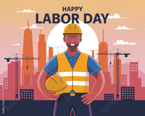 2d vector colorful poster for labor day , work industry equipment , worker , safety .
