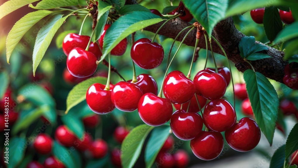 Cherries hanging from the tree Cherries hanging from the tree