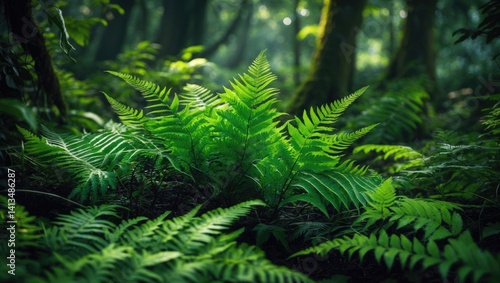 Obraz na płótnie Fern in the green forest w salonie