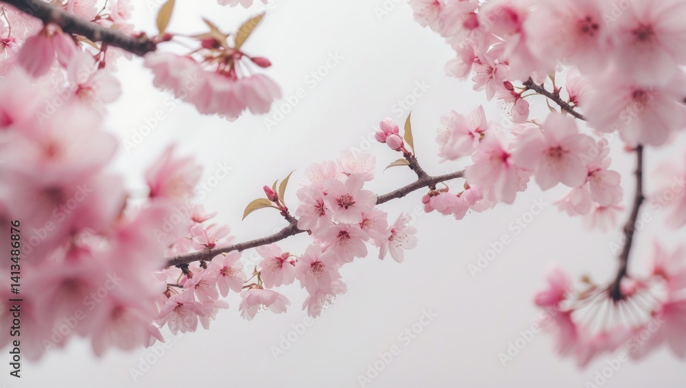 Cherry blossoms in bloom against a white backdrop. Cherry blossoms in bloom against a white backdrop.