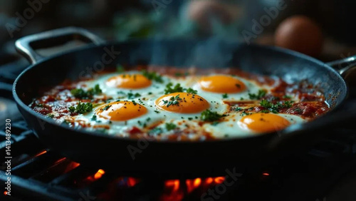 Obraz na płótnie Traditional shakshuka with tomatoes and eggs. w salonie