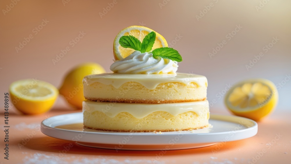 Lemon Cake on a White Plate - A Sweet Citrus Treat Lemon Cake on a White Plate - A Sweet Citrus Treat