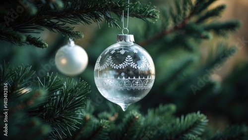 A white glass orb dangles from the tree limbs.