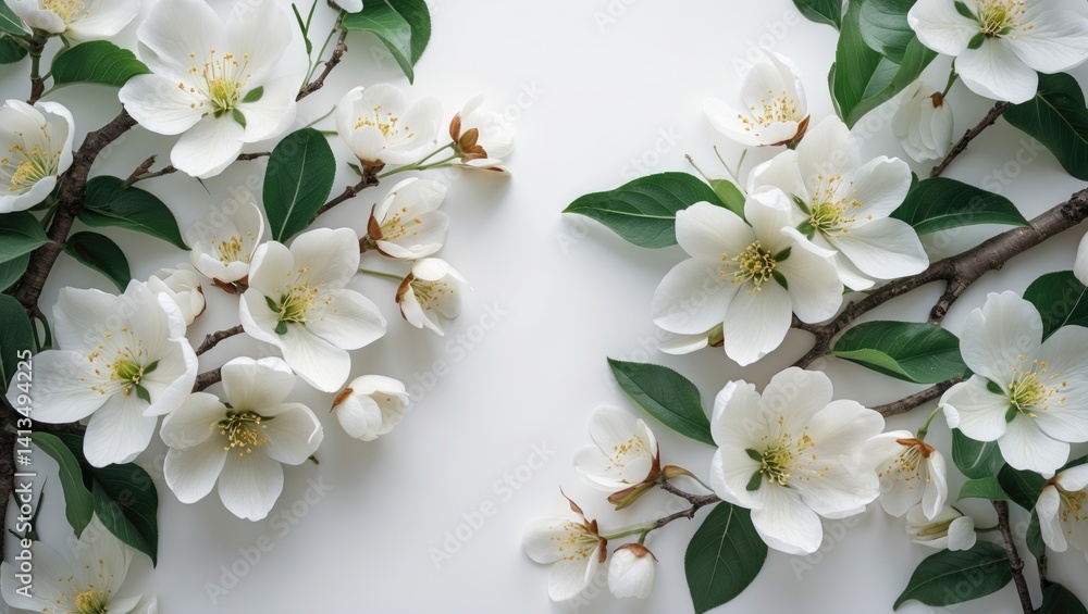 Stunning spring blooms. Branches adorned with lovely flowers in the backdrop, banner layout Stunning spring blooms. Branches adorned with lovely flowers in the backdrop, banner layout