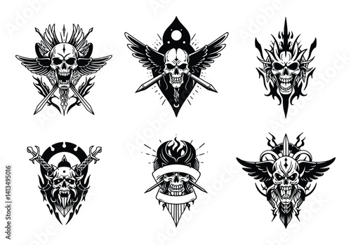 Tribal variant tattoo vector design with skull symbols and vintage emblem elements 