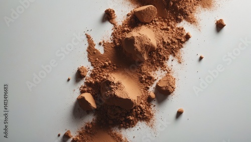 Top view of a pile of cinnamon powder on a plain background
