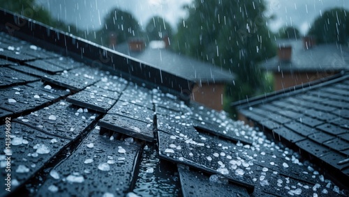 Obraz na płótnie Hail accompanies the rain on the roof. w salonie