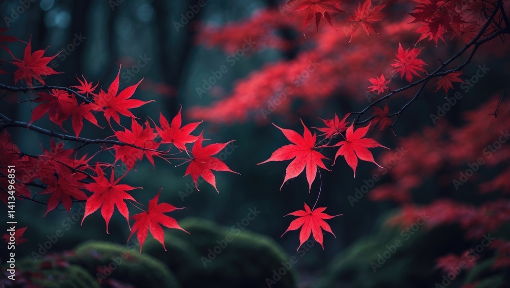 Autumn fall of the red Japanese maple, momiji tree Autumn fall of the red Japanese maple, momiji tree