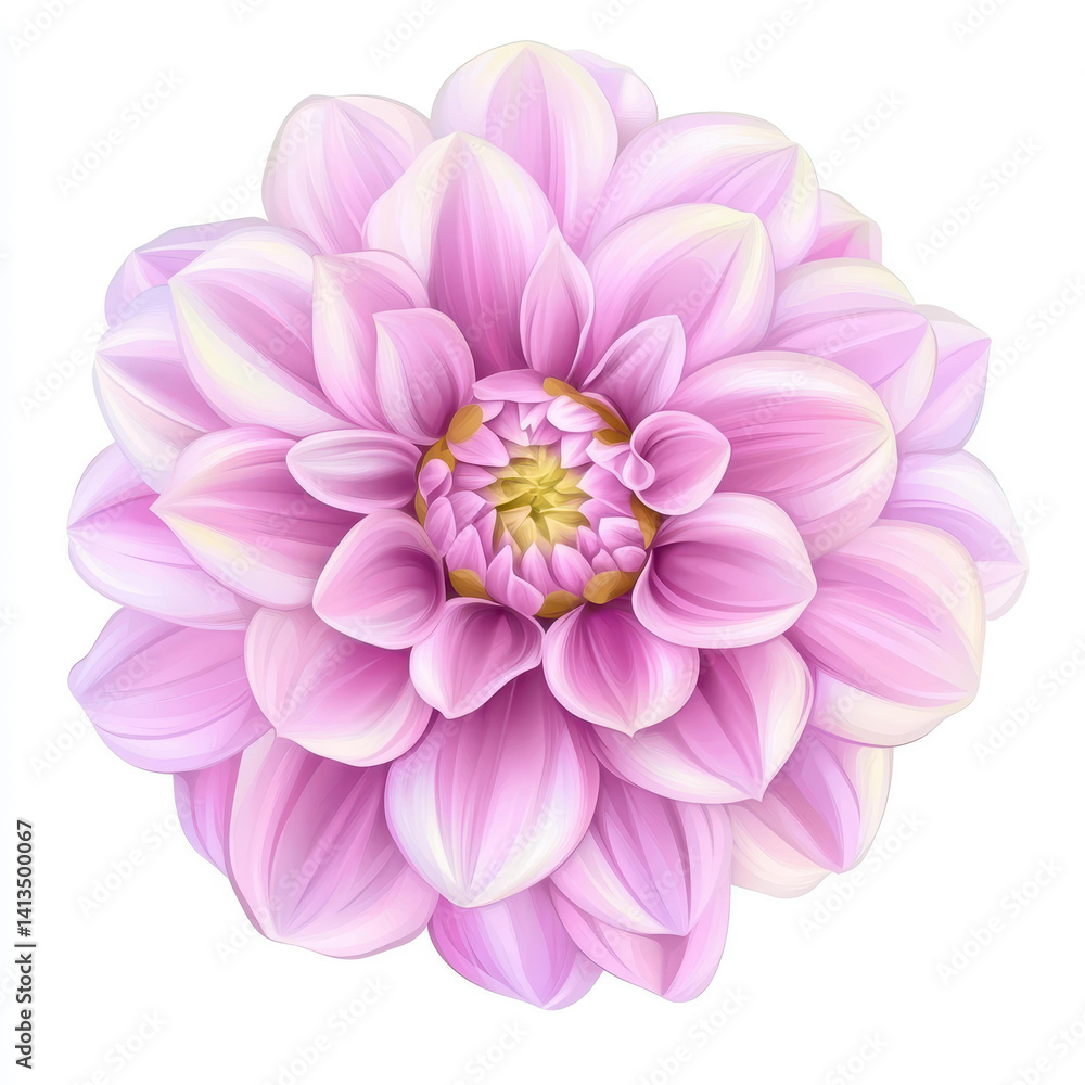 Fototapeta premium A stunning dahlia blooms bright against a clean white backdrop, showcasing its intricate petals and vivid colors.