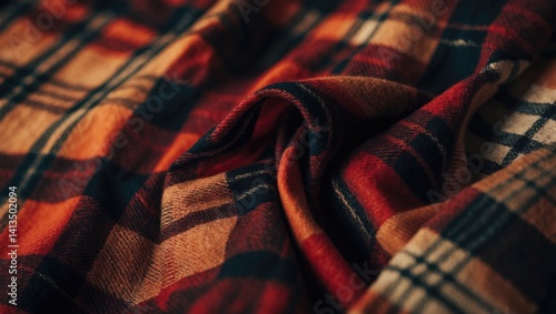 Obraz na płótnie Button Up Shirt in Red-Orange Plaid, Fabric Category w salonie