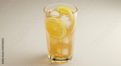 Wallpaper Mural A tall glass filled with iced tea and lemon slices on a light colored surface plain background view Torontodigital.ca