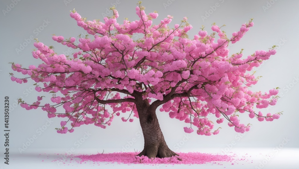 Fototapeta premium Background featuring an isolated sour cherry tree with pink flowers.