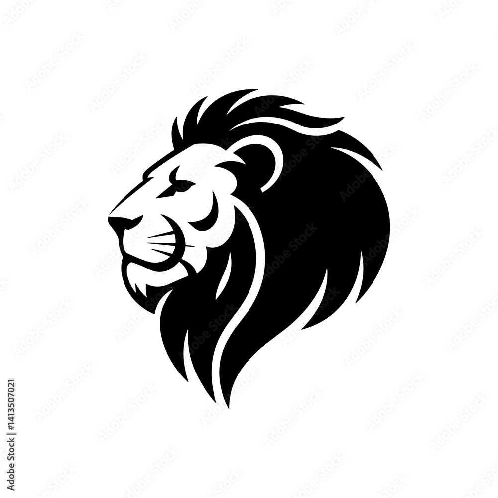 Fototapeta premium Lion head vector logo, Wild roaring lion king head tattoo set, Front and side view predator face, minimal lions heads icon black and white ink sketch silhouettes design, Eps, Ai, Svg format