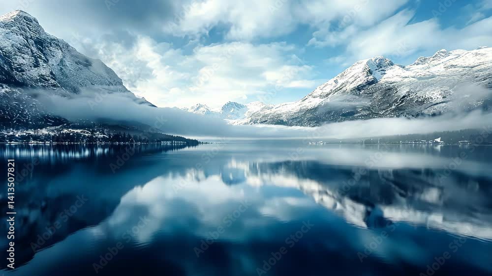 custom made wallpaper toronto digitalIcy blue mountain lake view. Serene and picturesque, Ai Generated.