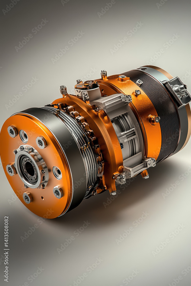 Industrial orange metal gear system with precision engineering