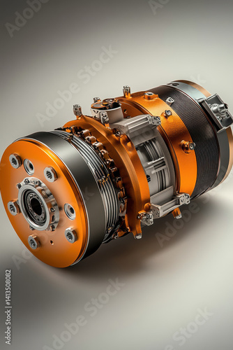 Obraz na płótnie Industrial orange metal gear system with precision engineering w salonie