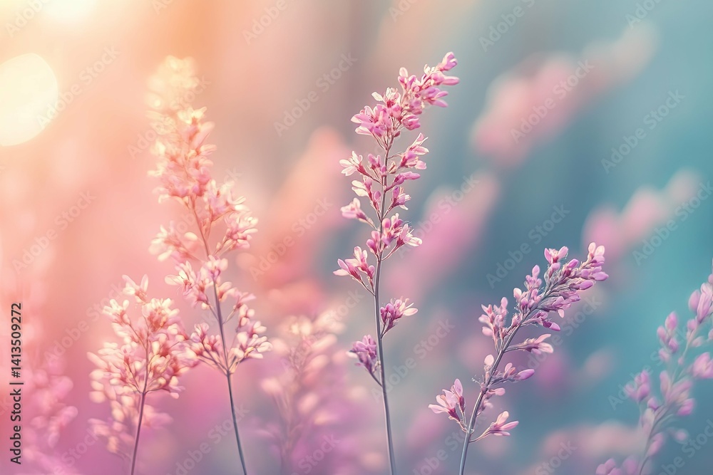 Delicate pink flowers with a soft background glow in sunlight Delicate pink flowers with a soft background glow in sunlight