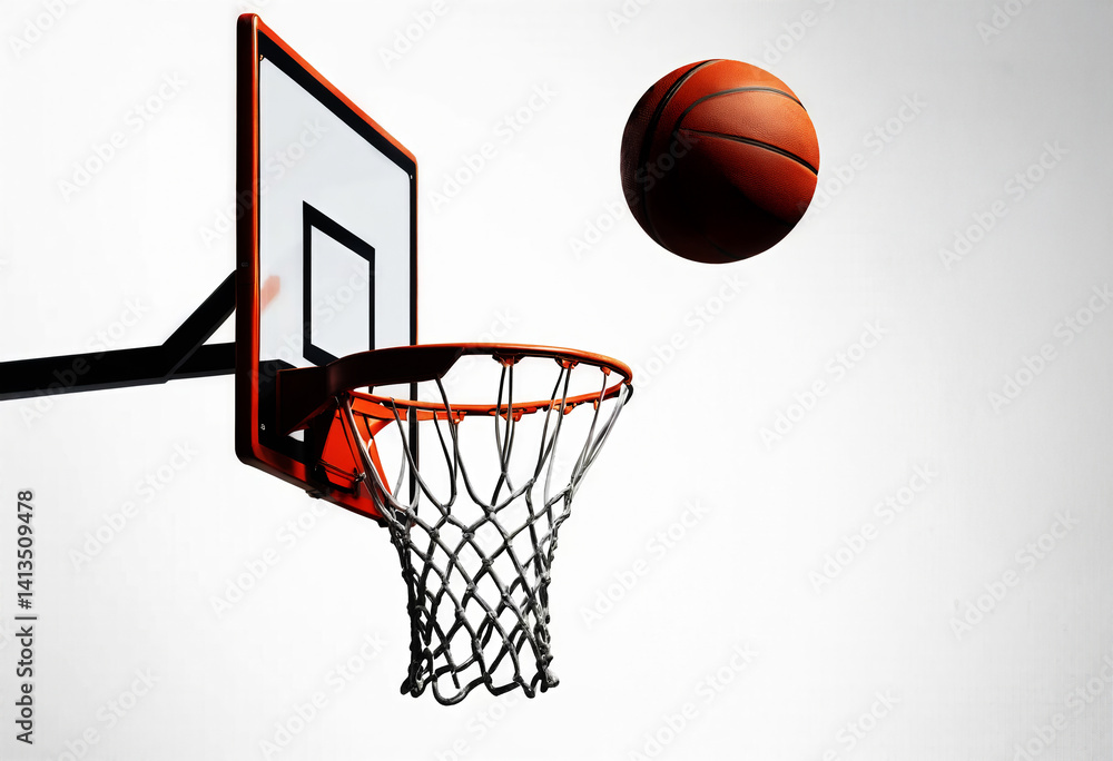 Basketball Approaching Hoop with Clear Background and Focused Action Basketball Approaching Hoop with Clear Background and Focused Action