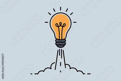 Light bulb taking off like a rocket, idea and startup concept