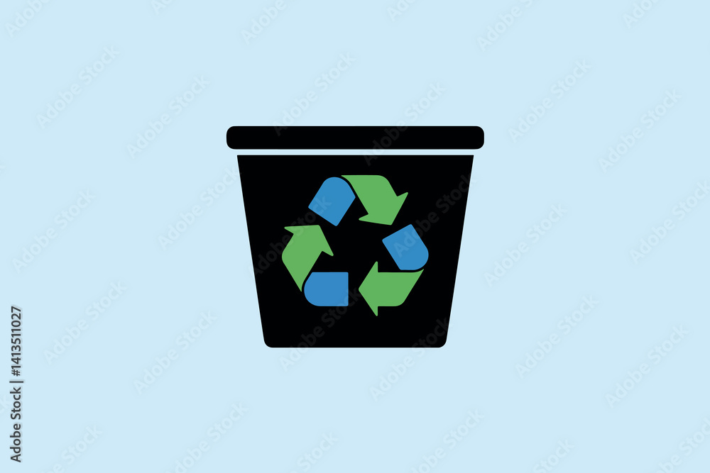 Recycling bin with recycling symbol, environment concept