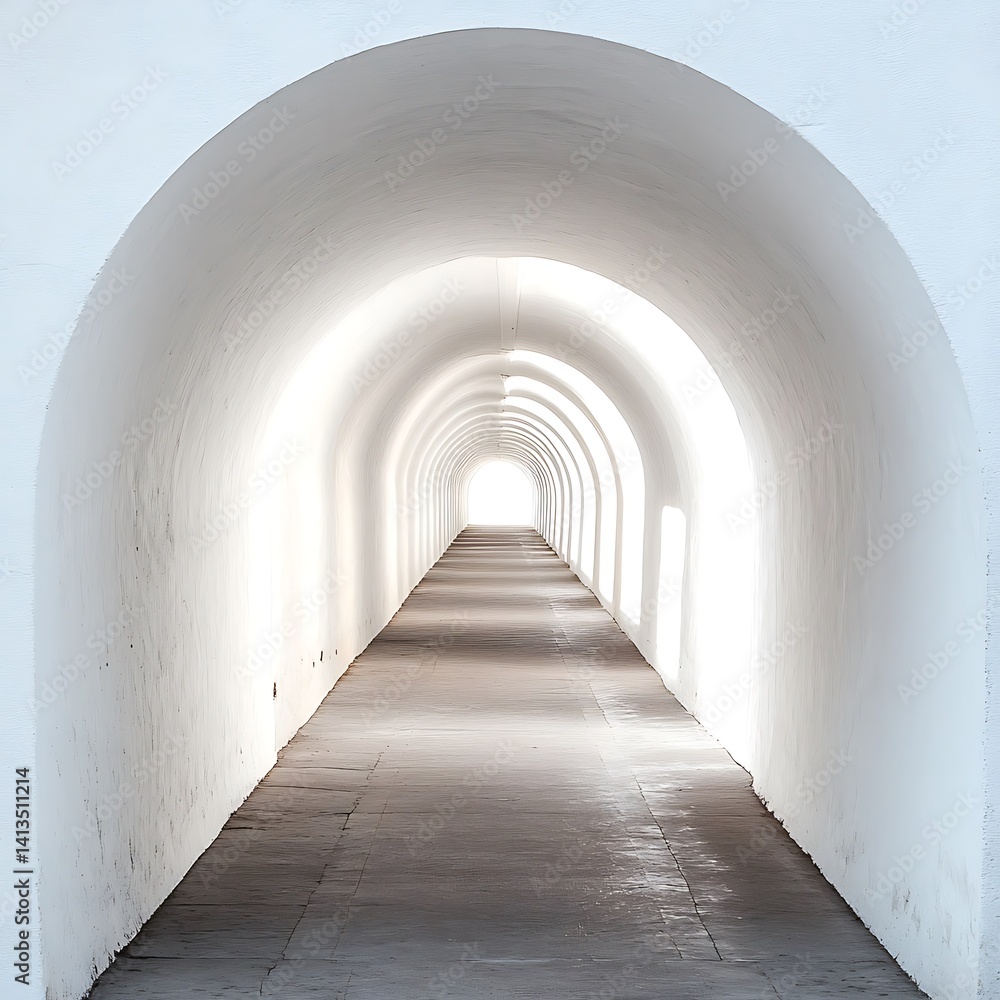 White Arch Tunnel with Light at End. White Arch Tunnel with Light at End.