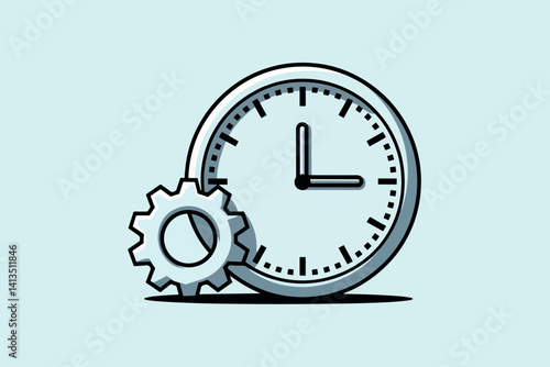 Obraz na płótnie Clock next to a gear, time management and business concept w salonie