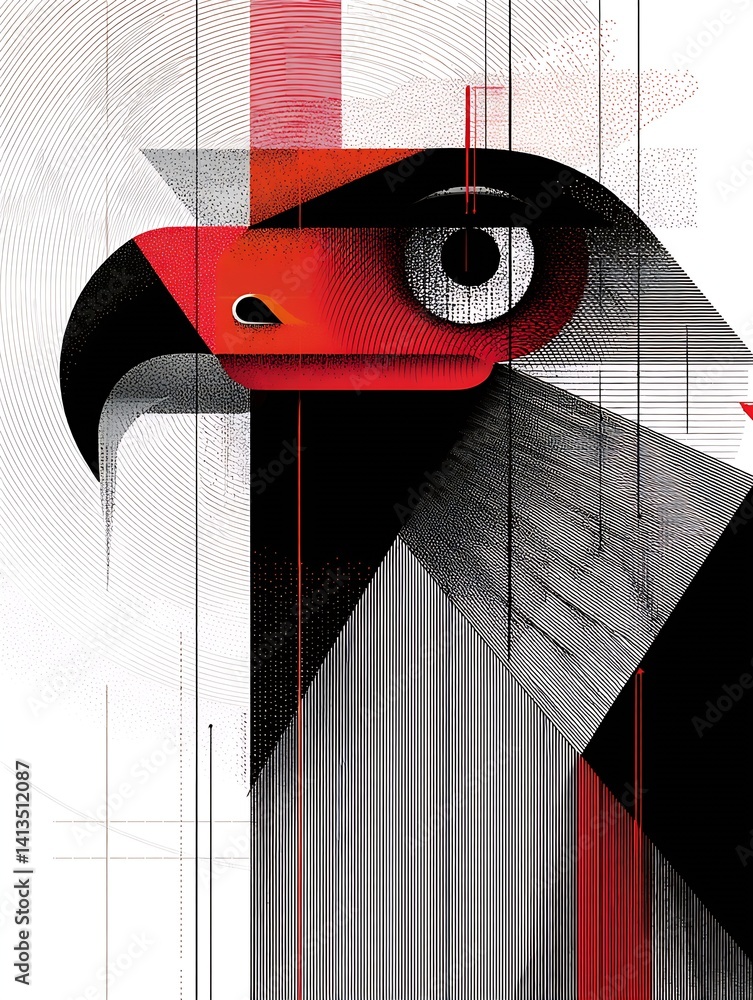 Stylized graphic representation of an eagle with bold lines and vibrant colors : Generative AI