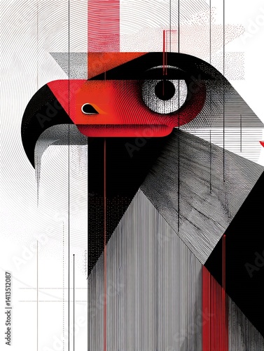 Stylized graphic representation of an eagle with bold lines and vibrant colors : Generative AI