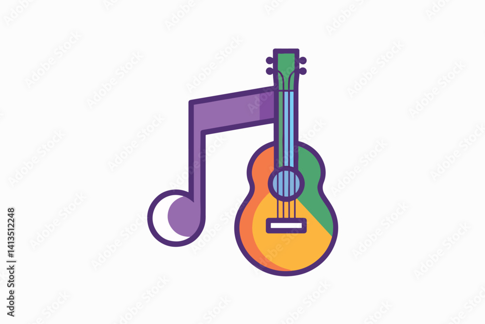 Guitar with musical note beside, music concept