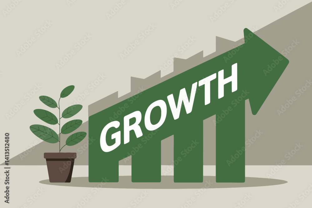 Plant next to an arrow, business and growth concept