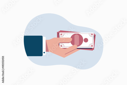 Vector illustration of a hand holding a bunch of money notes, concept of finance and wealth