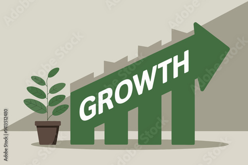 Obraz na płótnie Plant next to an arrow, business and growth concept w salonie