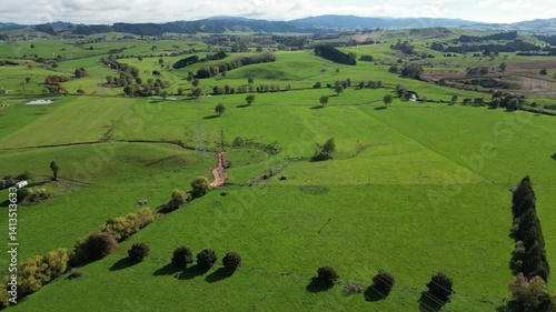 Waihi Region, New Zealand, Rolling Farmland Landscape from Above