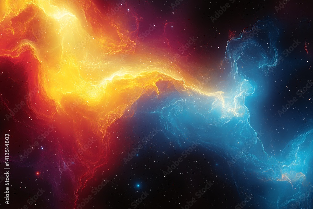Vivid cosmic landscape featuring vibrant colors showcasing the beauty and mystery of the universe through digital art : Generative AI